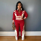 Colorblock Cropped Zipper Lougewear Set - M, Red image