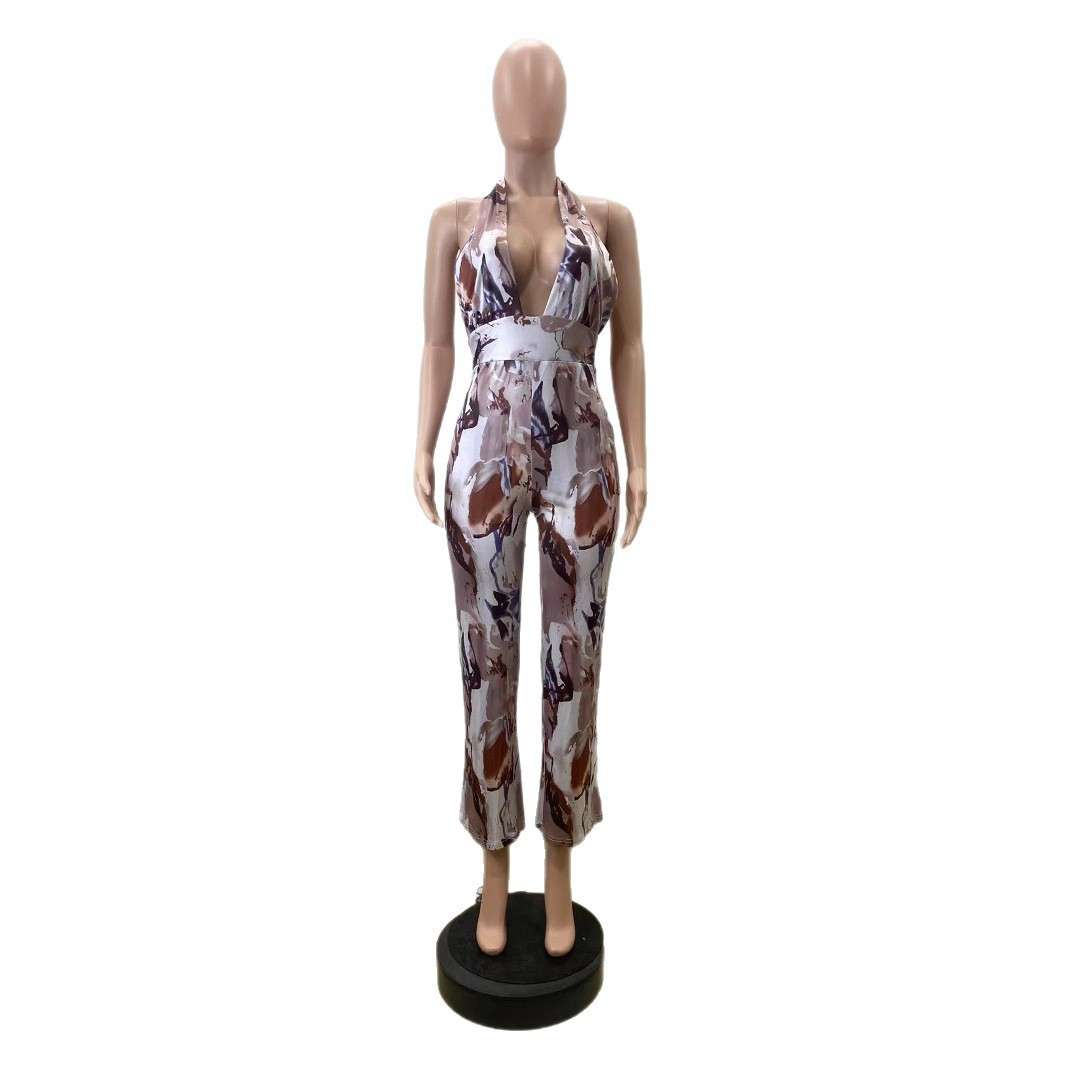 Elegant Abstract Print Halter Jumpsuit image 3