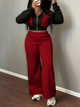 Colorblock Cropped Hoodie and Wide-Leg Pants Set image 1
