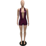 Metallic Deep V-Neck Halter Romper image 4