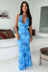 Halter Neck Backless Maxi Dress - S, Princess Blue image