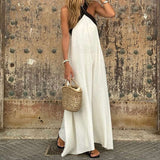Elegant Halter Neck Maxi Dress - S, White image
