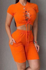 Bold Lace-Up Ribbed Two-Piece Set image 0