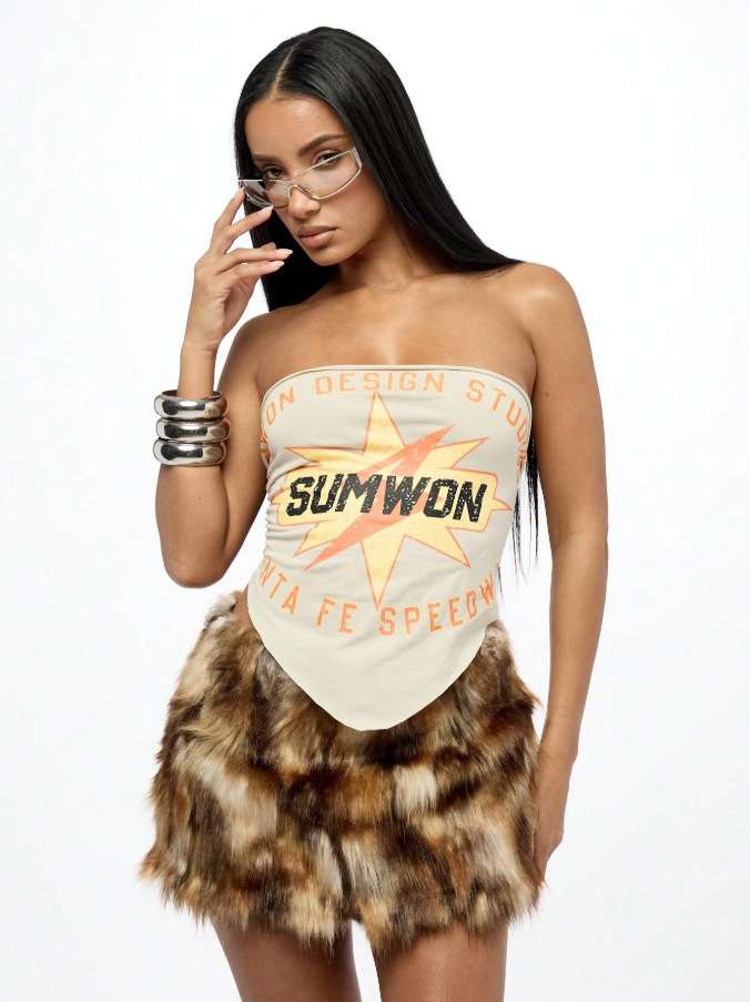 Graphic Strapless Top image 5