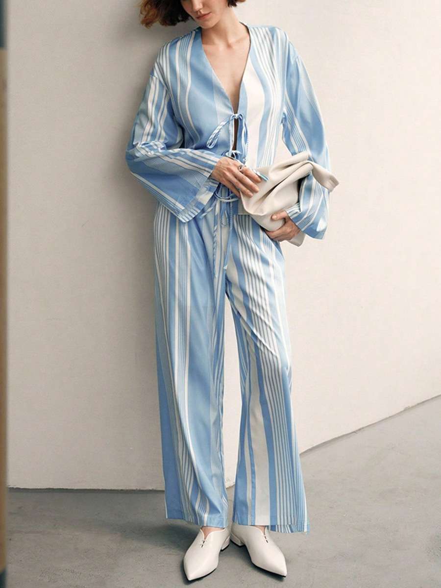 Striped Lounge Set with Tie-Front Top image 3