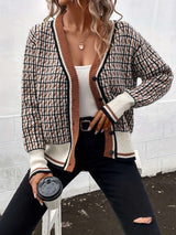 Plaid Pattern Drop Shoulder Cardigan Sweater - Multi Beige, S image