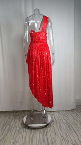 One Shoulder Pleated Flare Maxi Dress image 4