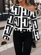 Off Shoulder Geometric Print Lon sleeve Top image 0