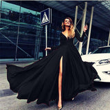 Fashion V-neck Prom Party Dress - M, Black image