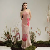 Floral Print Halter Maxi Dress - M, Multi Pink image