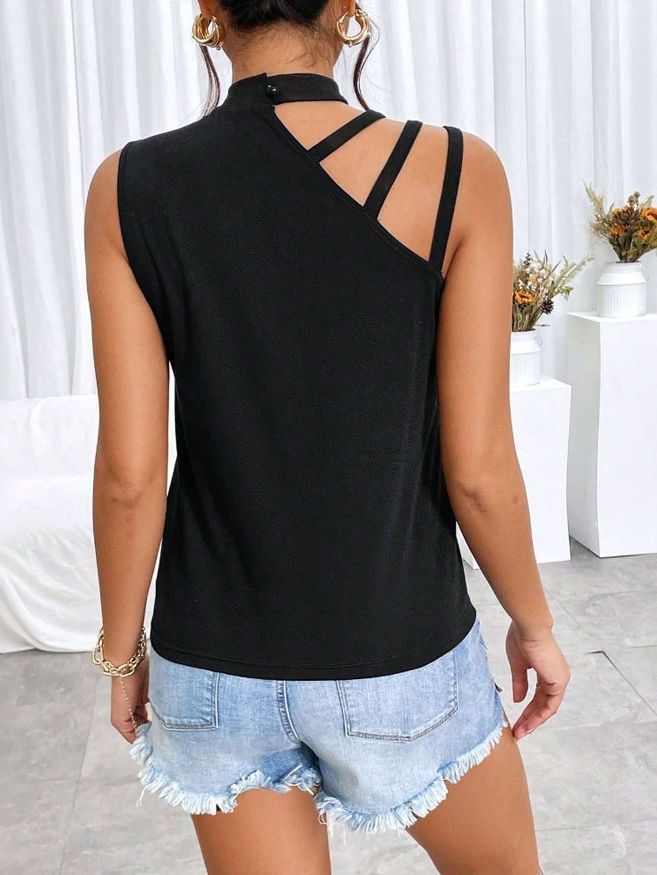 Asymmetrical Strap Sleeveless Top image 2
