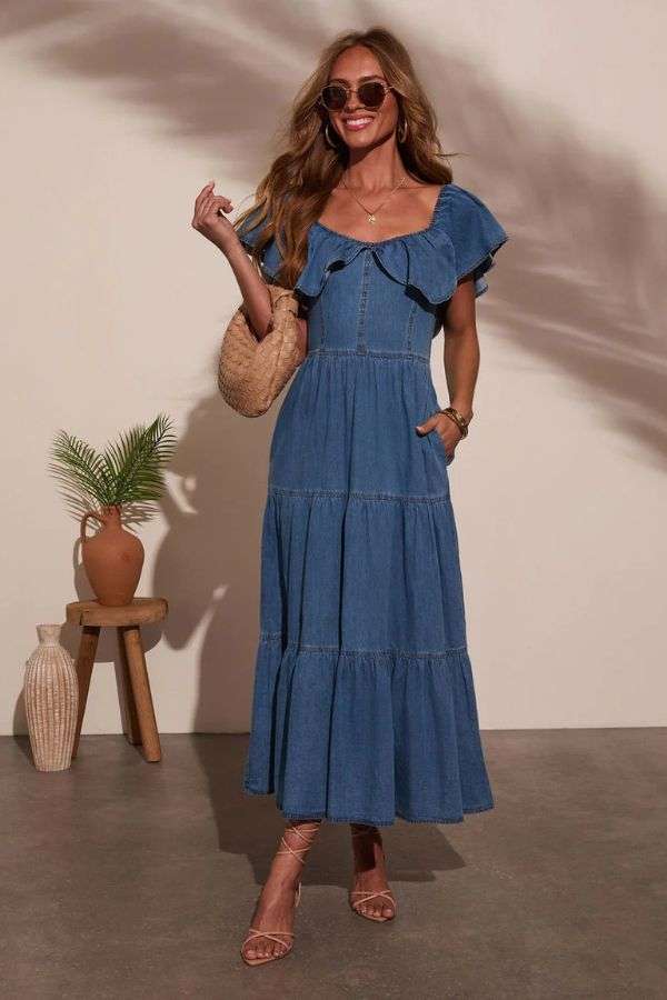 Ruffled Off-Shoulder Tiered Midi Dress image 0