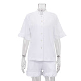 Button-Front Top and Ruffled Shorts Set image 6