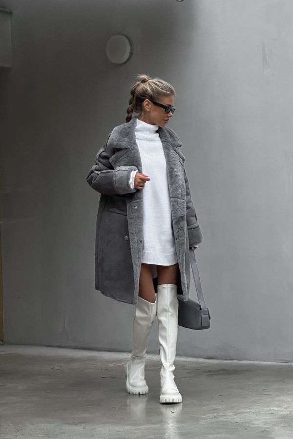 Soft Fall Coat Cardigan Mid Length Long Sleeve - L, Dark Grey image