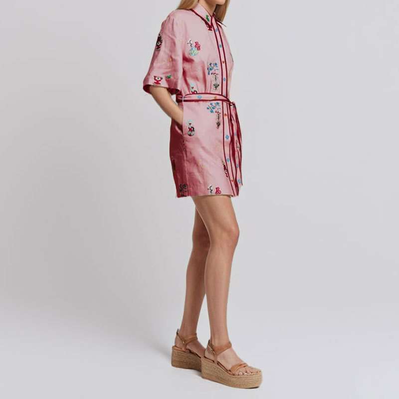 Button-Down Shirt Dress with Waist Tie image 3