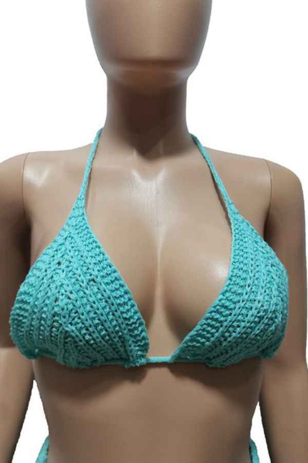 Sexy Multicolor CrochetKnit Bikini Three Piece Swimwear image 4