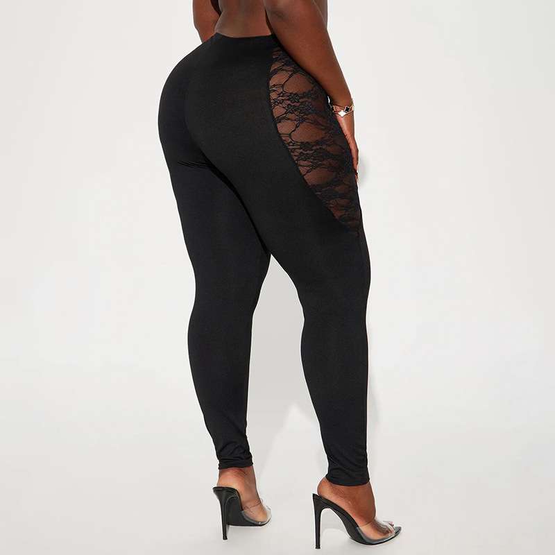 High-Waisted Leggings with Lace Side Panels image 2