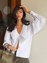 White Jacket with Peter Pan Collar image 1