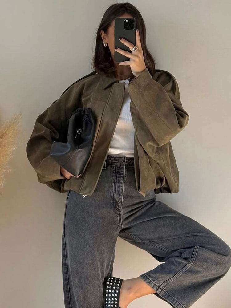 Vintage-Inspired Oversized Jacket - S, Green image
