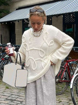 Oversized Long Sleeve  Sweater Tops - L, White image