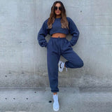 Solid Round Neck Pullover Sweatshirt and Jogger Pants image 1