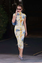 Elegant Bodycon Maxi Dress - S, Multi Yellow image