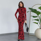 Stand Collar Dark Floral Print Casual Dress image 5