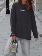 Casual White Sweatshirt with Text - M, Black image