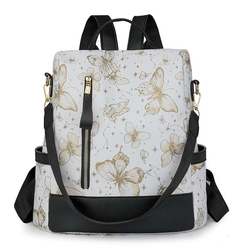 Fashionable Printed Backpack Casual Bag - Free Size, Multi Beige image