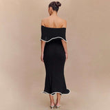 Off-Shoulder Black Bodycon Midi Dress image 2