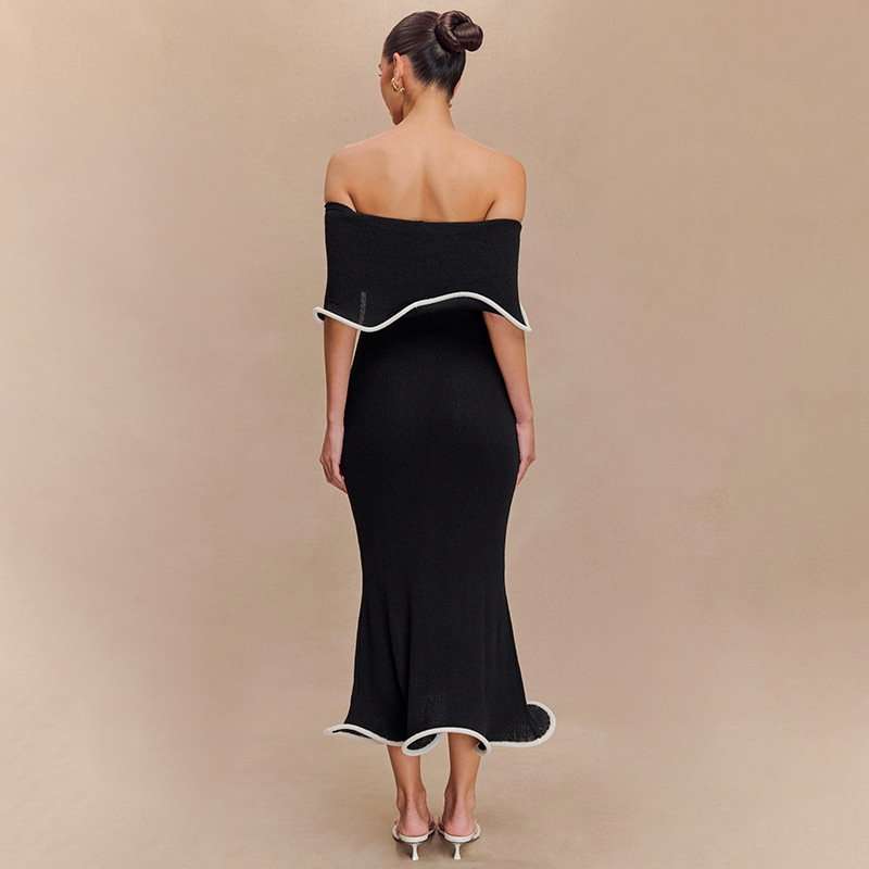 Off-Shoulder Black Bodycon Midi Dress image 2