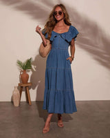 Ruffled Off-Shoulder Tiered Midi Dress image 1