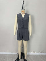 Stylish Pinstripe Sleeveless Blouse &amp; Shorts Set image 5