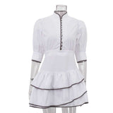 Tiered Dress with Button Detailing and Puffed Sleeves image 6
