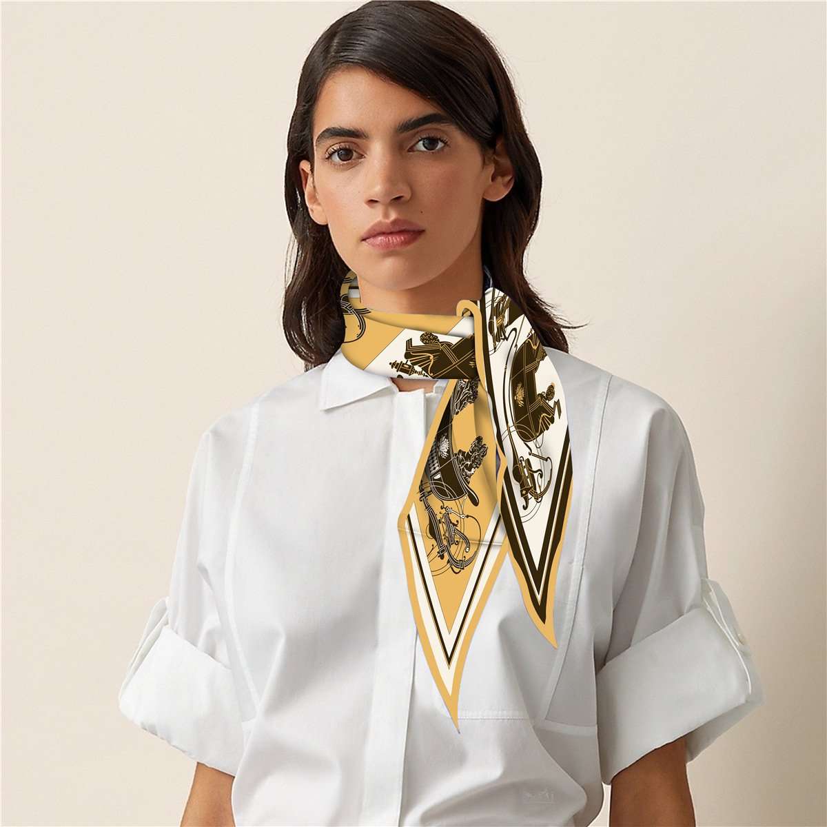 Scarf with Carriage Print in Gold and Black image 1