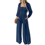 Elagant Jumpsuit with Long Sleeves - M, Blue image