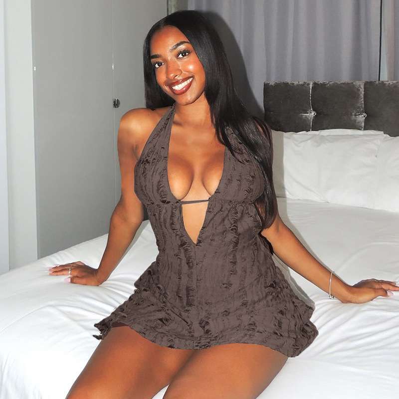 Textured Halter Dress with Ruffled Hem image 3