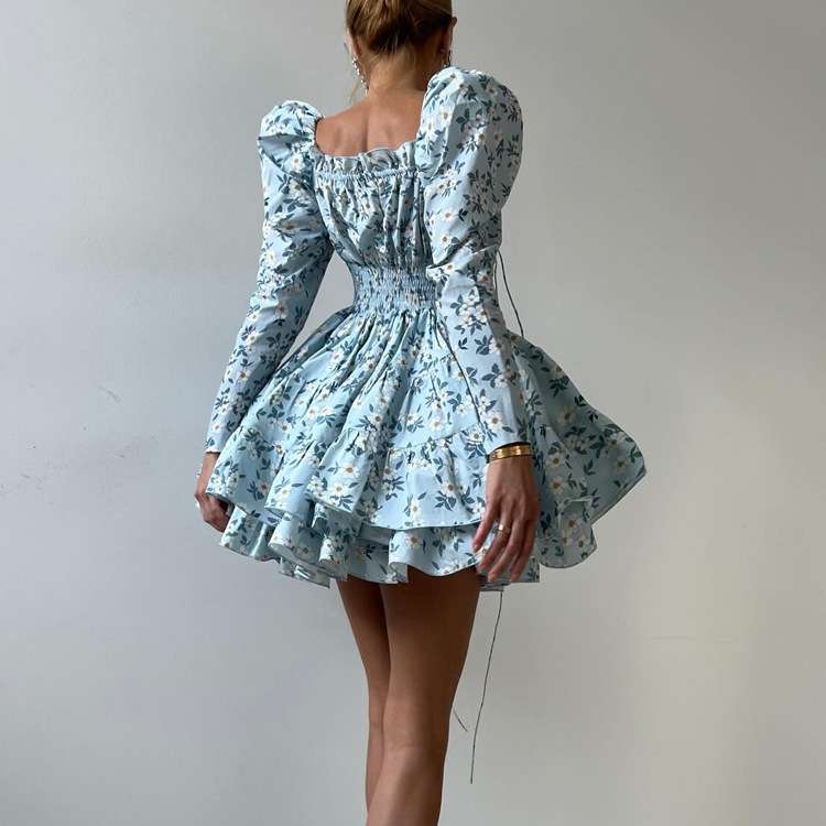 Floral Puff Sleeve Dress with Smocked Waist and Tiered Skirt image 2