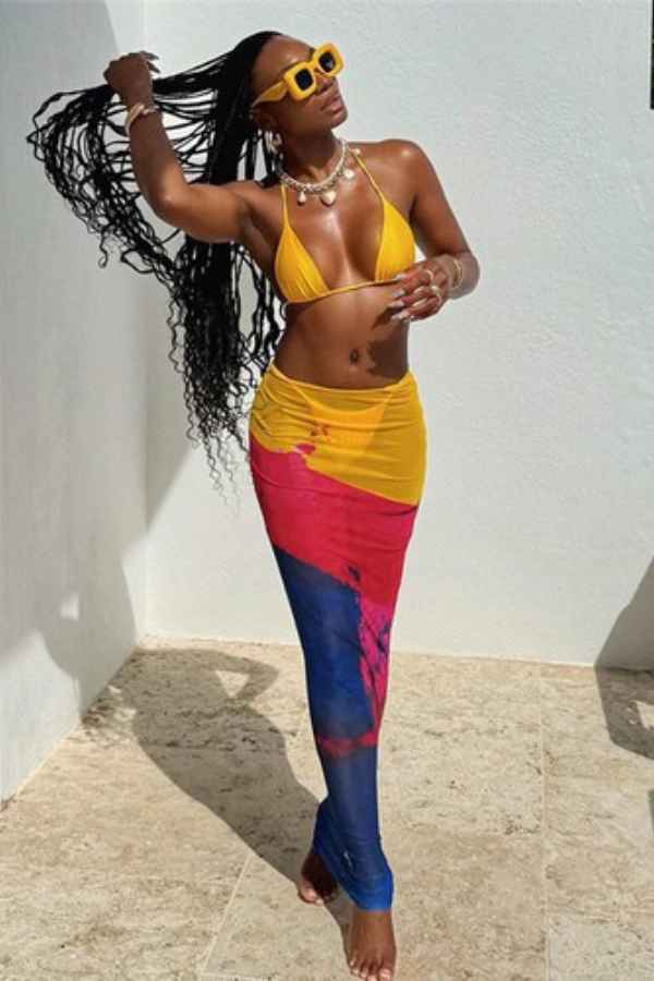 Sexy Multicolor Three Piece Bikini CoverUp Swimwear Set image 1