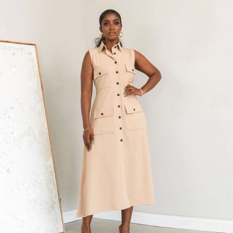 Sleeveless Button-Down Utility Maxi Dress image 1