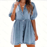 Puff Sleeve Button-Down Mini Dress image 1