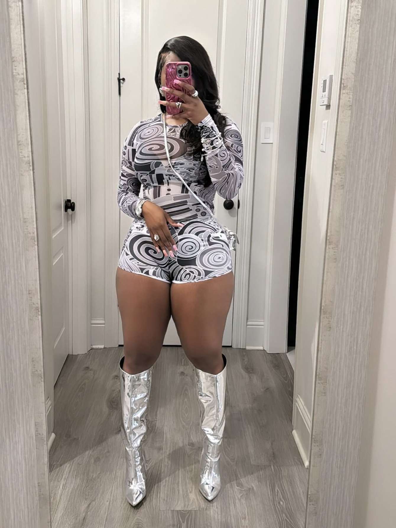 Swirl Print Two-Piece Set - M, Multi Black image