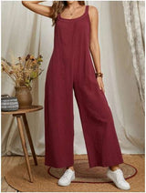 Wide-Leg Sleeveless Jumpsuit - L, Wine Red image