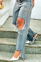 Distressed high-waisted wide-leg jeans image 3