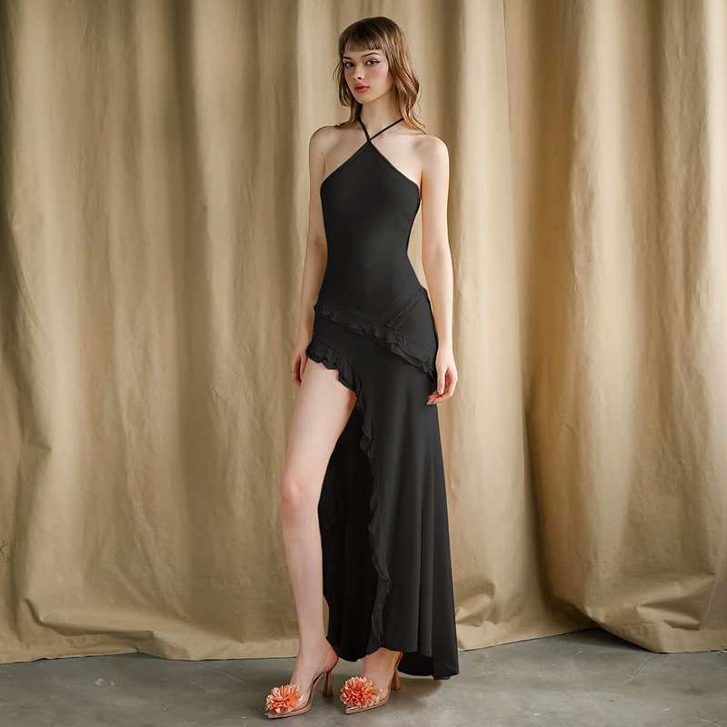 Halter Maxi Dress with Ruffle Details image 5