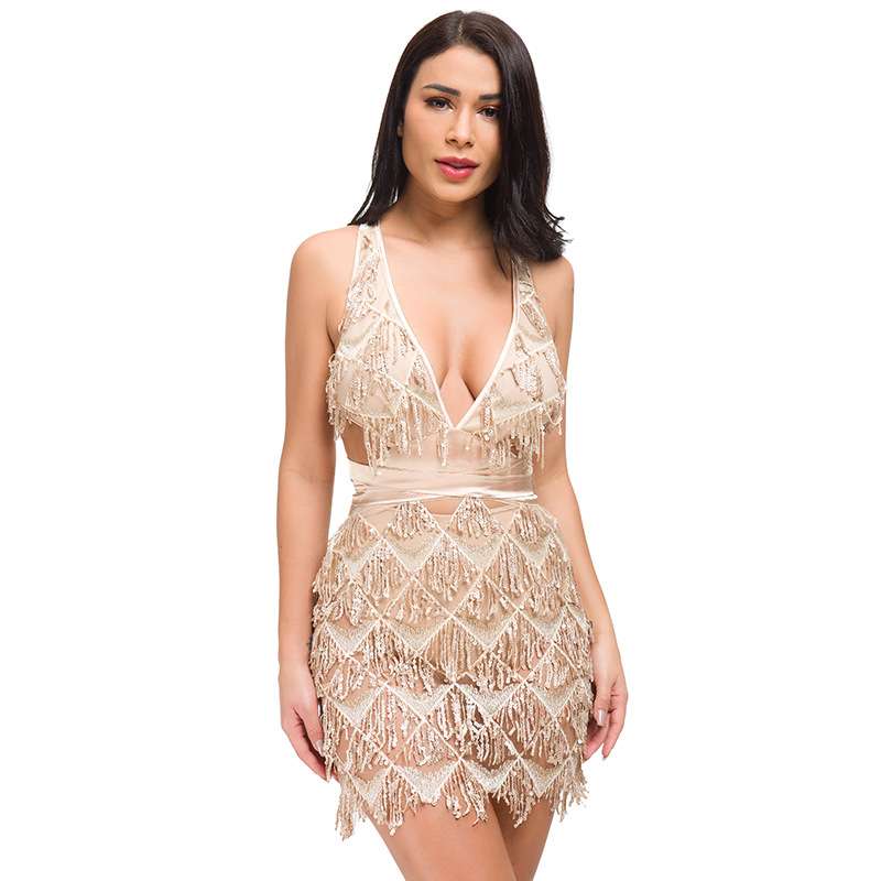 Glamorous Lace Cocktail Dress - S, Beige image