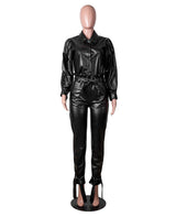 Pocket Belted PU Leather Jumpsuit image 1