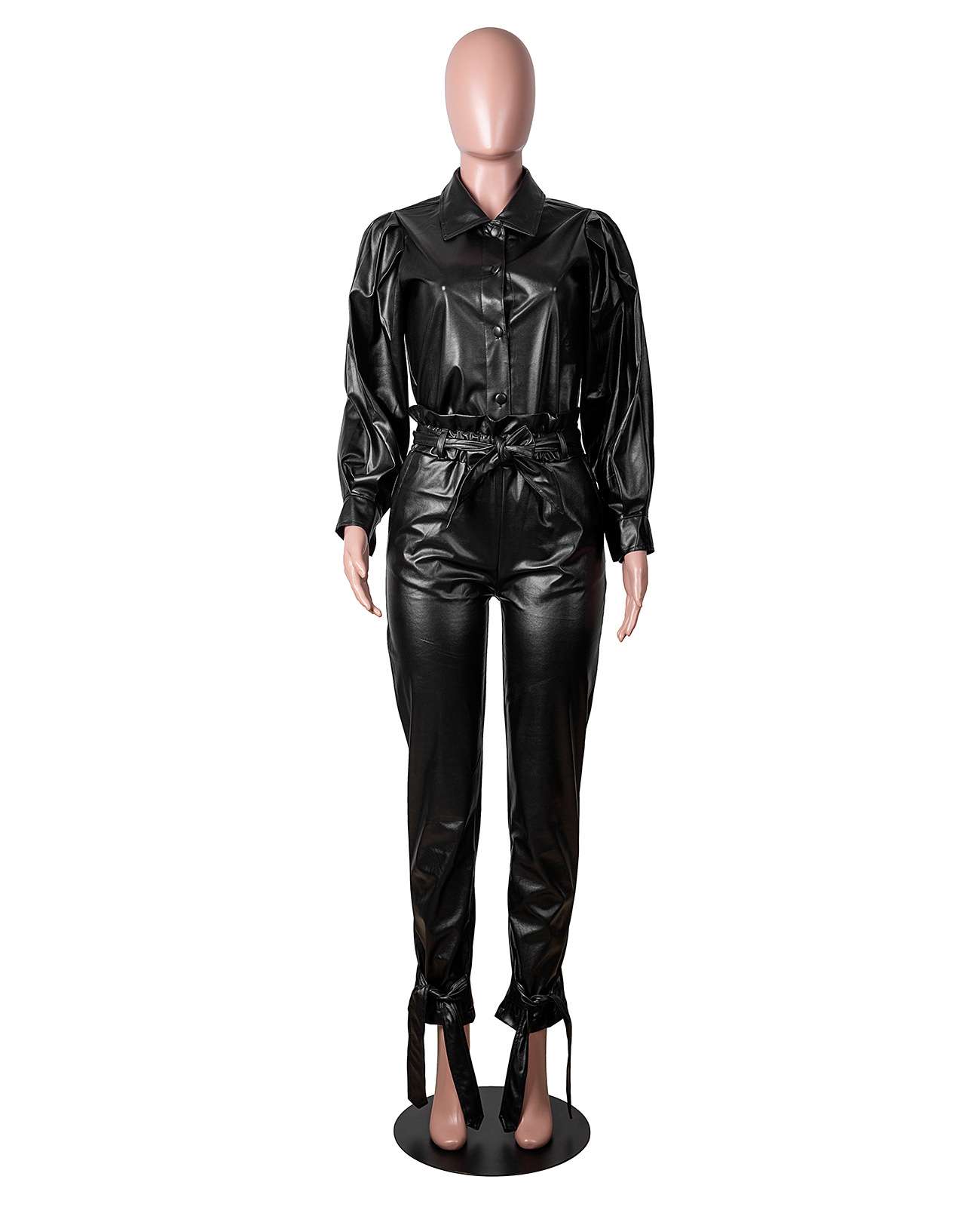 Pocket Belted PU Leather Jumpsuit image 1