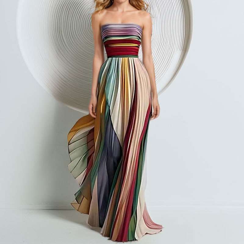 Striped Pleated Maxi Dress image 5