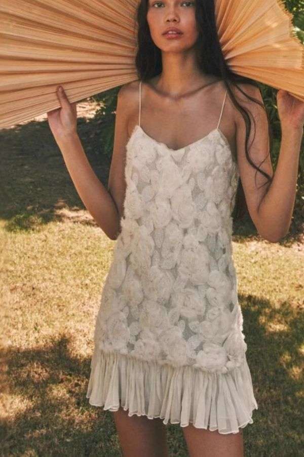 3D Floral Slip Dress - S, White image